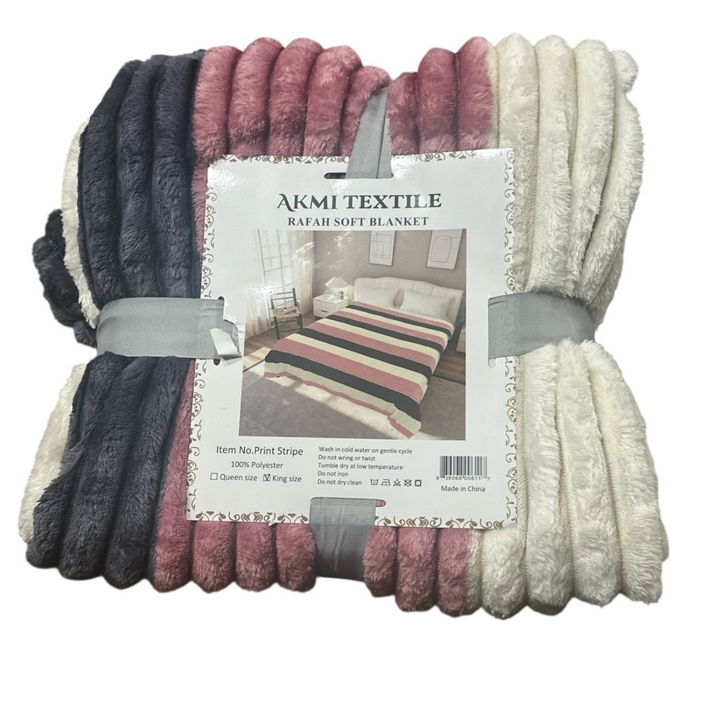 Super Soft Blanket - King Size, Pink, Cream, and Dark‎ Purple
